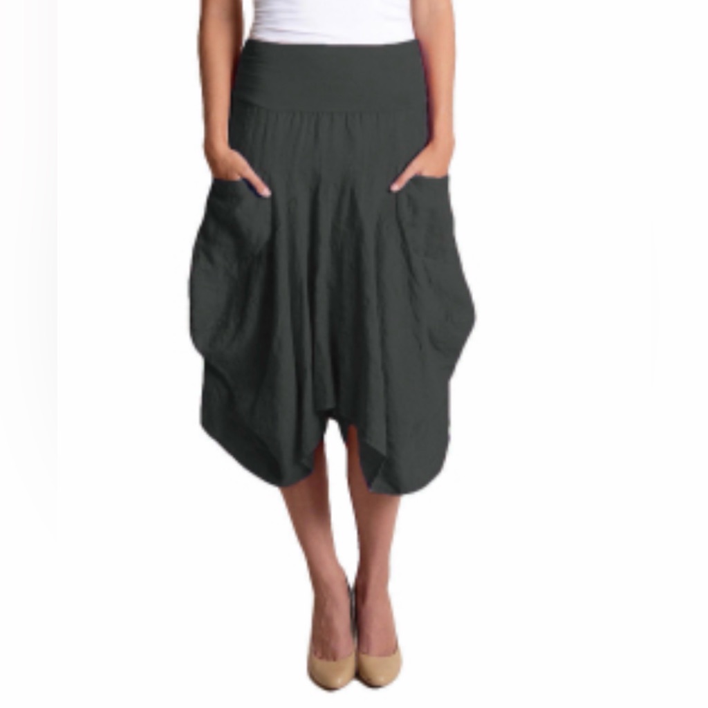 Luna Luz Asymmetrical Bubble Midi Skirt In Black